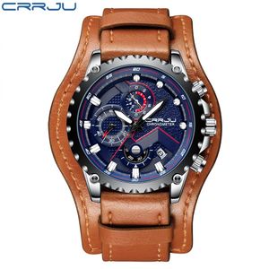 cwp 2021 CRRJU Chronograph Leder Uhren männer Sport Leuchtende Quarz Top Marke Luxus Männliche Militärische Multifunktions Wristwatc278A