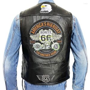 Men's Vests Motorcycle Leather Embroidered Vest Single Breasted Sleeveless Jacket Casual Four Seasons Biker Jackets Waistcoat Punk Veste