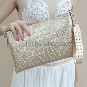 Cross Body Luxurious White/Gold Envelope Bag Crocodile Pattern äkta läder Messenger Women Bags Crossbody Bag Handbag Day Clutch Bagstylishhandbagsstore