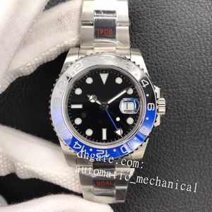 عتيقة 40 مم QC Mens Watch Cal 3285 حركة ميكانيكية GM Factory GMT 126710 Ceramic الإطار الساعات المقاومة للماء Wristwatch