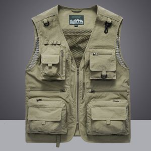 Mens Västar Summer Men Lossing Tactical Vest Coat Casual Pographer Waistcoat Mesh Work ärmlös jackor Tools Pocket 5xl 230922