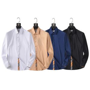 Дизайнерские роскошные мужские классические рубашки, однотонные эластичные рубашки без морщин с длинным рукавом, деловые повседневные рубашки с воротником на пуговицах, мужские мульти-стили BURB 890814373