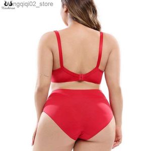 Set di reggiseni Xiushiren 6 colori Plus Size Lingerie femminile Set reggiseno da donna in pizzo floreale 36-46 D DD E Reggiseno sfoderato a coppa intera L-5XL Slip ultra sottile Q230922