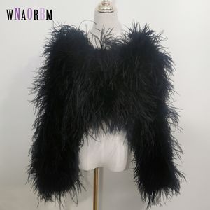 Womens Fur Faux estilo casaco feminino 38 cm 100% natural cabelo de avestruz Sexy real pena de avestruz jaqueta manga longa 230921