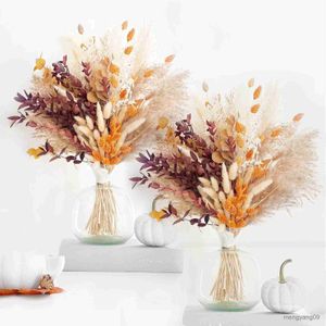 Christmas Decorations Flowers Orange Grass Decor Fluffy Dried Flower Bouquet Dry Decorations for Home R230922