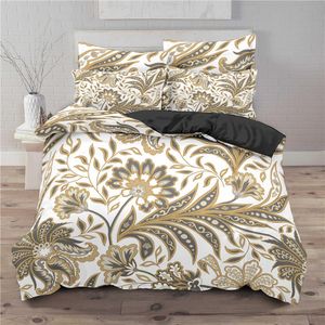 Conjuntos de cama Conjunto de flores douradas 2/3 pcs Capa de edredão Luxo moderno colcha para crianças adultos presentes único duplo gêmeo completo rei rainha 230921