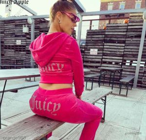 Juicy Apple Women's Tracksuits Velvet Sying Suits outfit Tvådelt jogging set Velor Met Hoodie Pants Suit Womens002