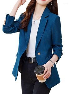 女性のスーツ高品質Khaki Blue Solid Women Blazer Autumn Winter Office Ladys BusinessWear Wear Jacket女性長袖フォーマル