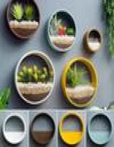 Modern Round Iron Wall Vase Home Living Room Restaurant Hanging Flower Pot Wall Decor Succulent Plant Planters Art Glass Vases Y201637088