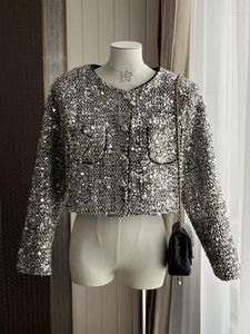 Kvinnors jackor Runway Luxury Sequins Tweed Woolen French Small Fragrance Högkvalitativ rockar för kvinnor Kvinnliga Casaco Outwear Top