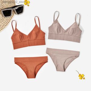 Bras Sets Female Cotton Bra Set Low Back Wireless Brasserie Women Lingerie set Low waist Panty and Bralette Cotton Underwear Sets Q230922