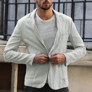 Ternos masculinos casual terno outono algodão linho solto cor sólida fina jaqueta regular dos homens blazer roupas masculinas preto