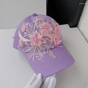 Ball Caps 202309-shi Ins Designer Style Purple Add Pink Pearl Flower Lady Baseball Hat Women Leisure Visors Cap