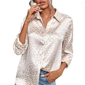 Women's Blouses Elegant Satin Leopard Print Jacquard Spring Autumn Long Sleeves Blouse Women Tops Camisas Woman Clothes Shirt Blusa