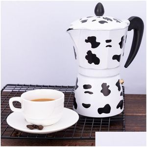 Coffee Pots Cow Printed Maker Aluminum Alloy Moka Pot Espresso Mocha Latte Percolator R9Jc 210330 Drop Delivery Home Garden Kitchen Dh7Dn