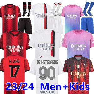 23 24 ACc MILANS Jersey IBRAHIMOVIC GIROUD DE KETELAERE R. LEAO TONALI THEO 2023 2024 Camisa de futebol de alta qualidade Homens Kit Kit Conjuntos Uniformi