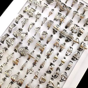 100pcs lot Random Mix band Laser Cut Stainless Steel Silver Rings Multi-design Top Mixed Women's Smart Elegance Rings Wholesa289x