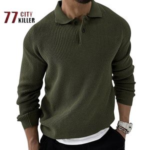 Herrtröjor Autumn och Winter Lapel Neck Slim Fit Tröja Solid Color Casual Loose Sticked Long Sleeve Outdoor Military Pullover 230921