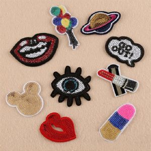 Iron On Patches DIY sequined Patch sticker For Clothing clothes Fabric Badges Sewing shiny glitter lip eye balloon etc246Q