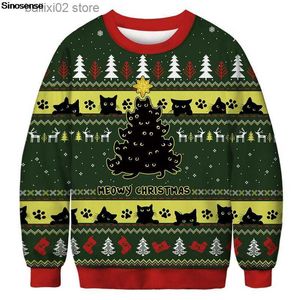 Damenpullover Männer Frauen Hässlicher Weihnachtspullover Klebriger Weihnachtspullover Tops 3D-Weihnachtsbaumsocke Katze Rentier Bedrucktes Feiertagsparty-Sweatshirt T230922