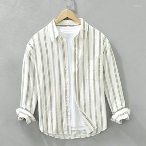 Camicie casual da uomo 6757 Camicia a righe stile giapponese di alta qualità per uomo Primavera Autunno Moda Camicetta in cotone a maniche lunghe Adolescenti Sciolto Alla moda