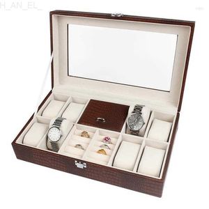 Jewelry Boxes Jewelry Pouches Brand 8 Grids es Box Lizard Pattern PU Wooden Strong Jewel Display Case With Window Women Organizer Storage L230922