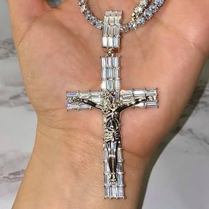 Hip Hop Iced Out 18K Gold Plated Jesus Pendant Necklace Baguette Iced Diamond Necklace