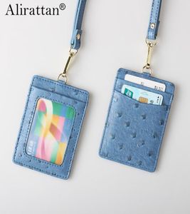 Custom Embossed Ostrich Leather Employee Name Badge ID Card Holder With Lanyard Wallets7859208