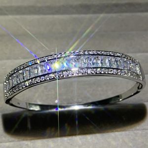 Rulalei Sparkling Luxury Jewelry 925 Sterling Silver Full Princess White Topaz CZ Diamond Gemstones Women Bracelet Bridal252o