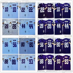 Retro Men 10 Fran Tarkenton Football Jerseys 22 Paul Krause 28 Adrian Peterson 44 Chuck Foreman 56 Chris Doleman 80 Cris Carter 88 Alan Page 84 Randy Moss 93 John Randle