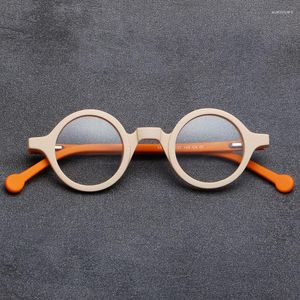 Solglasögon ramar Japan varumärkesdesign handgjorda mäns vintage acetat runda ram glasöglasser trä tryck kvinnor optiska myopia linser glasögon