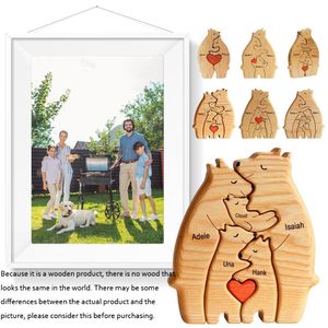 Oggetti decorativi Figurine Tema personalizzato della famiglia degli orsi Puzzle artistico in legno 2023 Decorazioni per il desktop Regalo personalizzato per 230921