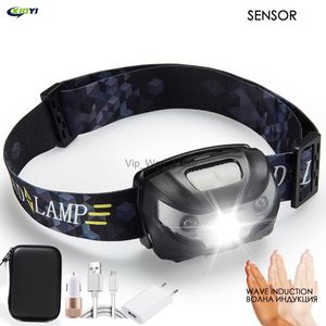 Kafa lambaları Güçlü LED far şarj edilebilir gövde hareket sensörü far kampı el feneri kafa hafif meşale lambası USB HKD230922