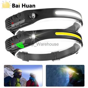 Head lamps Sensor Headlamp COB LED Flashlight USB Rechargeable Type c Head Torch 5 Lighting Modes Head Light with Built-in Battery Fishing HKD230922