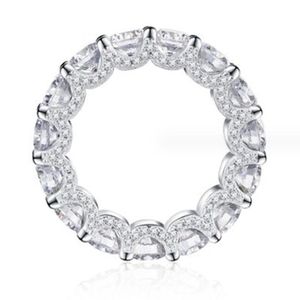 Anéis de casamento brilhantes feitos à mão joias de luxo solo puro 100% prata esterlina 925 corte redondo branco moissanite diamante pedras preciosas festa feminina anel de noiva eternidade