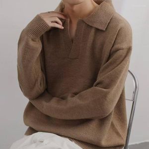 Męskie swetry koreańskie sweter dzianinowy ubrania męskie ubrania z długim rękawem Lapel Polo Ovoreize Ournatter Płaszcz Losy pullover