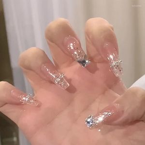 False Nails 24pcs Long Almond French Manicure With Gold Edge Press On Fake DIY Detachable Nail Tips