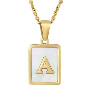 1Pc New Stainless Steel Square Shell 26 Initials Pendant Necklace Simple Fashion English Titanium Steel Pendant Necklace