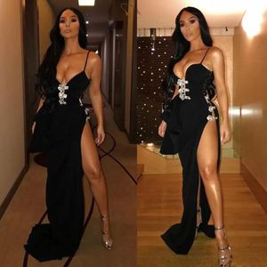 Evening Dresses Black Plus Size Prom Party Gown Custom Zipper Lace Up New Sleeveless Satin Thigh-High Slits A Line Sweetheart