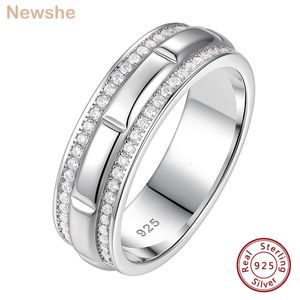 Alyans SHE SOIL925Sterlingsilingsilwedding Halkalar Formenhalf Erkek Ringbrilliant Yuvarlak Beyaz Kübik Zirkonlar Güzel Takı 230922