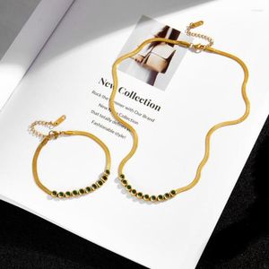 Necklace Earrings Set 316L Stainless Steel Hip Hop White Green Zircon Pendant Snake Bone Chain Bracelet For Women Fashion Fine Jewelry
