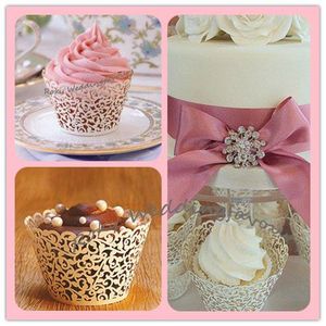 100st spets cupcake wrapper laser klippt bröllop dusch cupcake wrapper gynnar med högkvalitativ pärla papper246z