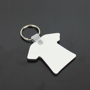 Whole 100pcs DIY MDFダブルブランクTシャツキーチェーンサブリメーションウッドキーリングfor Heat Press Transfer Jewlery PO Gift298X