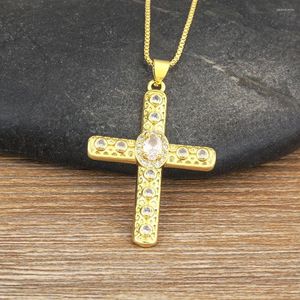 Chains AIBEF Classic Gold Color Cross Shape Pendant Luxury Rhinestone Necklace Copper Zircon Inlay Crystal Jewelry Women Exquisite Gift