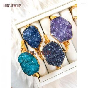 Bangle Mermaid Gift Blue Purple Crystal Druzy Women Justerbara smycken Valentine Love