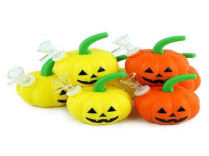 21-Zoll-Halloween-Gelb-Orange-Kürbis-Wasserpfeife Silikon-Bong-Dab-Rig mit tragbarer Wasserpfeife aus Glasschale9136366