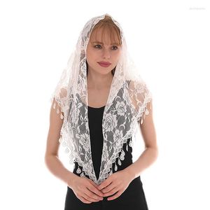 Scarves Women Hollow Trim Nylon Muslim Triangle Veil Wrap Ladies Shawl Hijab Lace Wedding Floral Print