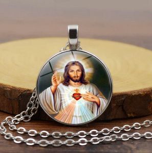 Anhänger Halsketten Heilige Jungfrau Maria Mutter des Babys Halskette Jesus Christus Christlich Katholisch Religiöser Glasschmuck Geschenk für Männer Wom