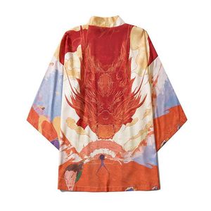 Våren casual manlig kimono cardigan japansk tryck lös skjorta toppar sommar kvinna man streetwear coat par yukata kimonos etnisk c2680