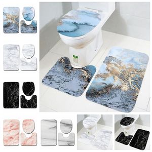 Bath Mats 3pcs High Quality Washable Marble Pattern Anti Slip Bathroom Mat Set Pedestal Rug Bath Mats Toilet Seat Lid Cover 230922